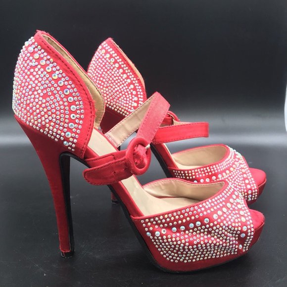 Womens Heels Heart in D Red Rhinestone Stilettos size 7.5 - Picture 2 of 12